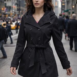 Calvin Klein Black Woman’s Small Double-Breasted Trench with Hood